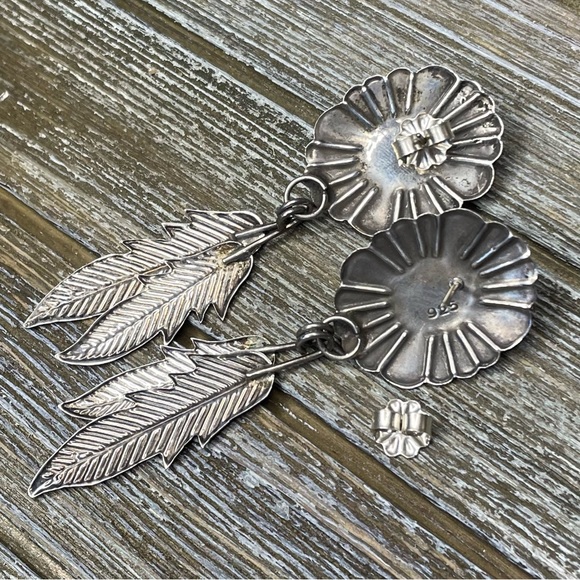 Vintage Sterling Concho Green Chrysoprase Stud Dangle Earrings - Picture 4 of 5